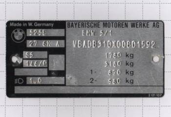 Tabliczka znamionowa samochodu