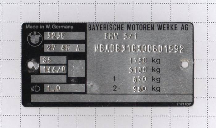 Tabliczka znamionowa samochodu